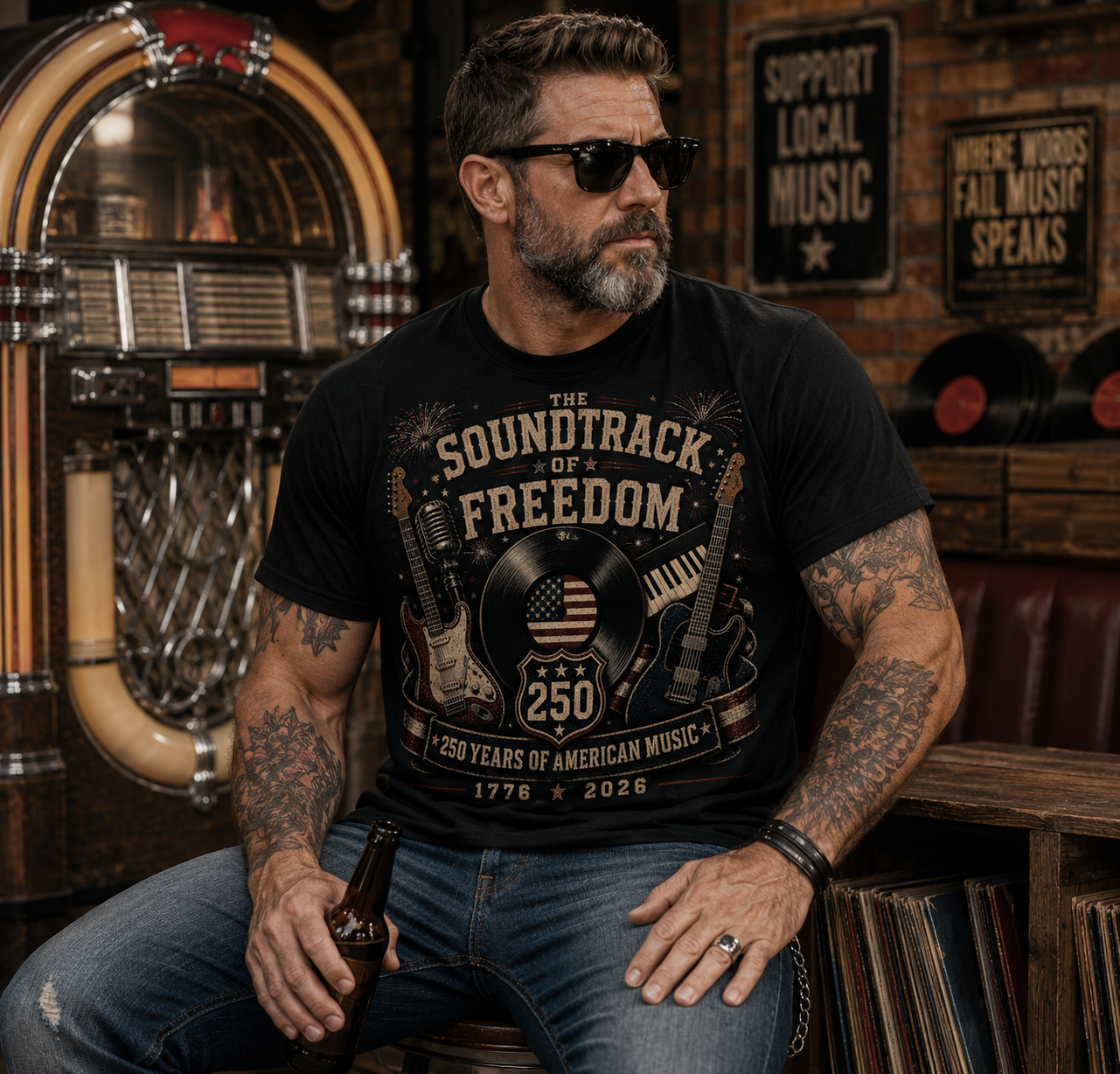 Soundtrack of Freedom America 250 Shirt | Patriotic Music Tee | 1776-2026 250 Years of American Music T-Shirt