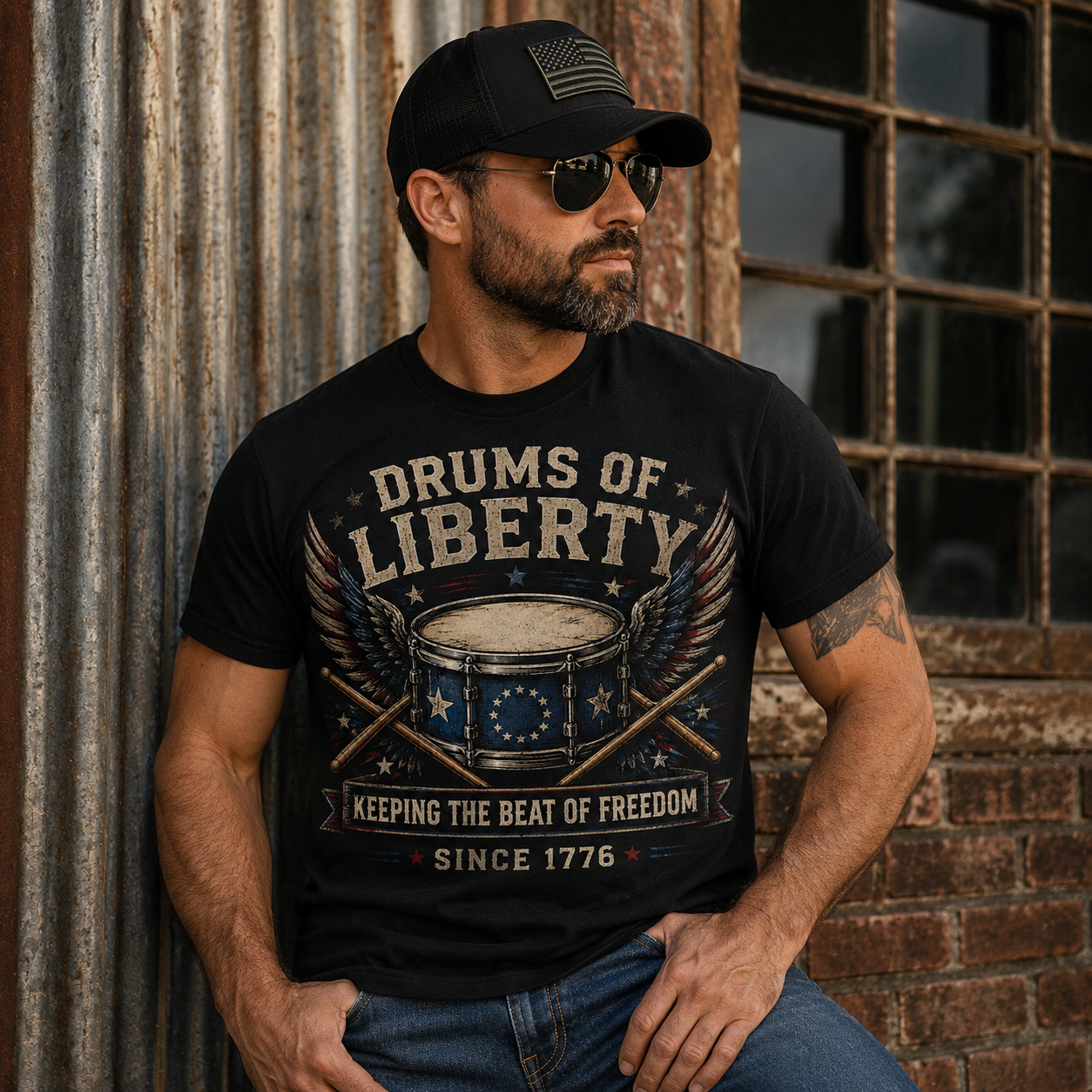 Drums of Liberty Patriotic Drummer Shirt | America 250 Music Tee | Keeping the Beat of Freedom T-Shirt