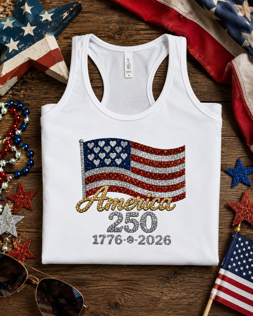 America 250 Rhinestone Flag Women’s Racerback Tank