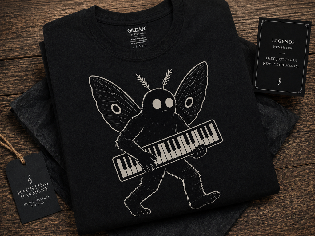 Mothman Keyboard Shirt – Monster Keys Collection – Cryptid Musician Tee – Keyboard Player Gift – Synth Player Shirt
