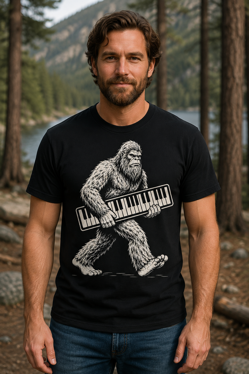 Bigfoot Keyboard Shirt – Monster Keys Collection – Sasquatch Musician Tee – Keyboard Player Gift – Cryptid Synth Shirt Nessie Shirt – Keyboard Player Gift – Loch Ness Monster Musician Tee...