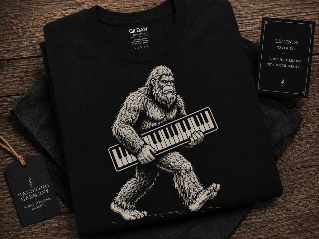 Bigfoot Keyboard Shirt – Monster Keys Collection – Sasquatch Musician Tee – Keyboard Player Gift – Cryptid Synth Shirt Nessie Shirt – Keyboard Player Gift – Loch Ness Monster Musician Tee...