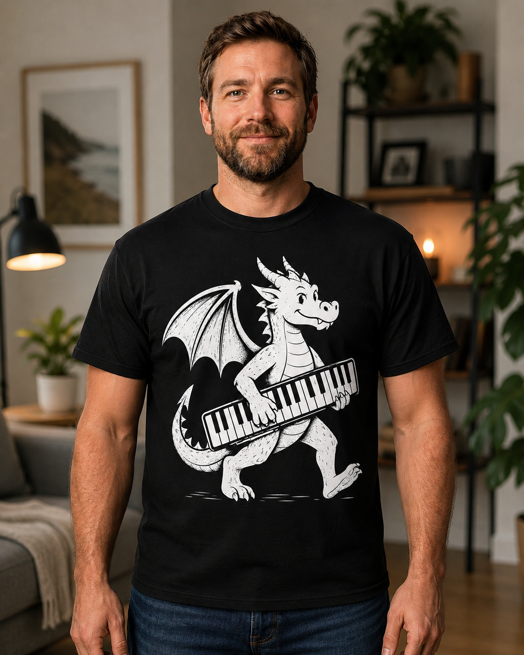 Dragon Keyboard Player Shirt | Funny Keyboardist Gift for Musicians | Monster Keys Fantasy Music Tee