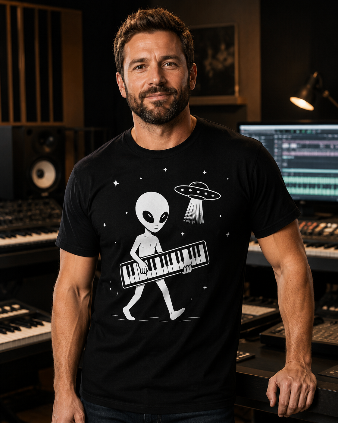 Alien Keyboard Player Shirt | Funny UFO Musician Gift | Monster Keys Synth Player Tee