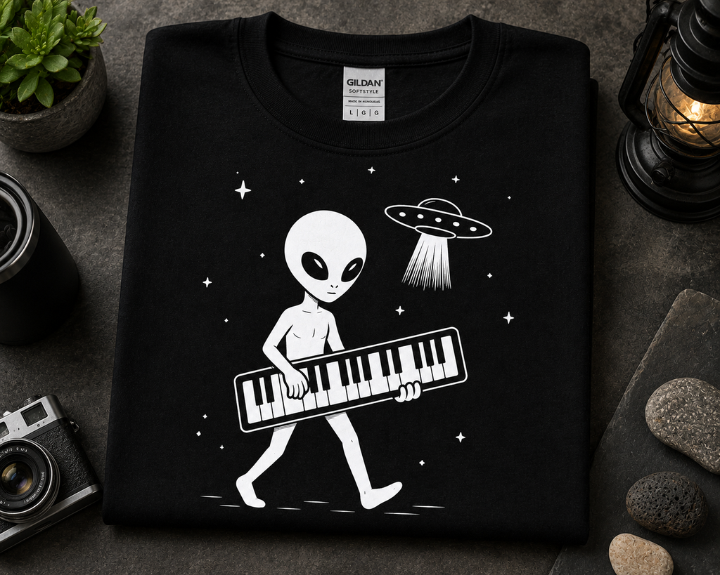 Alien Keyboard Player Shirt | Funny UFO Musician Gift | Monster Keys Synth Player Tee