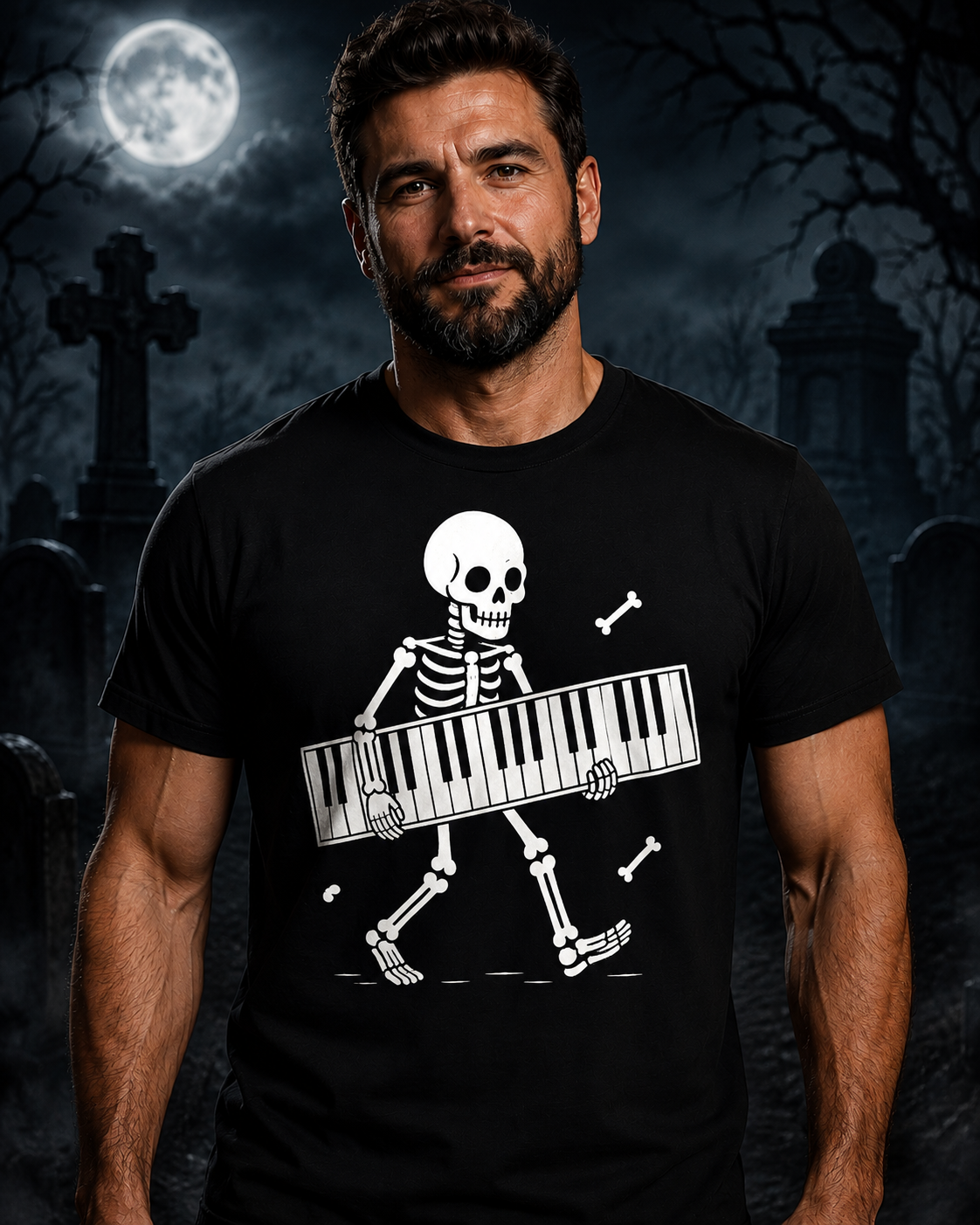 Skeleton Keyboard Player Shirt | Funny Halloween Musician Gift | Monster Keys Piano Tee