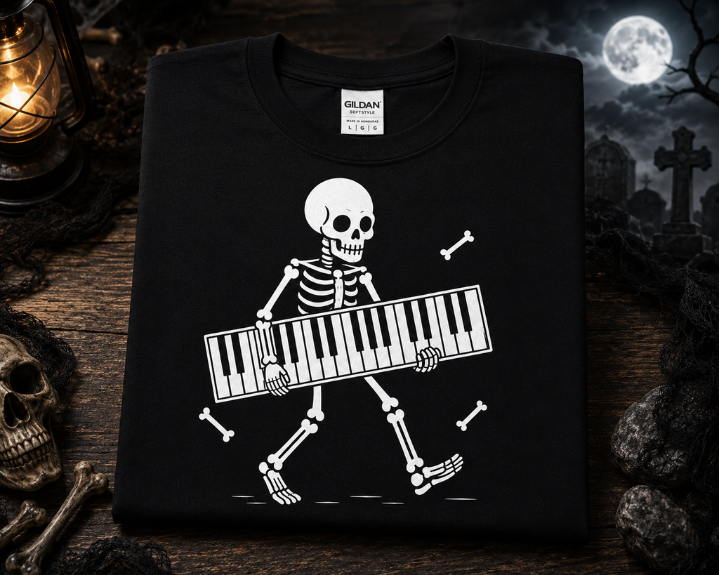 Skeleton Keyboard Player Shirt | Funny Halloween Musician Gift | Monster Keys Piano Tee