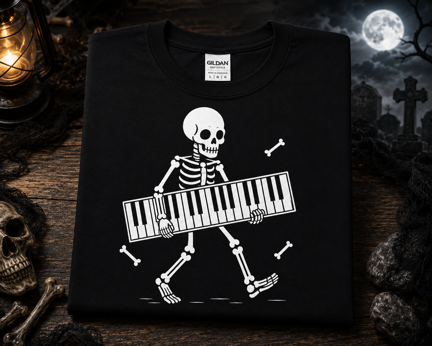 Skeleton Keyboard Player Shirt | Funny Halloween Musician Gift | Monster Keys Piano Tee