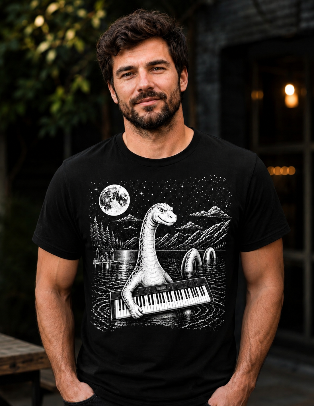 Monster Keys Nessie Shirt – Keyboard Player Gift – Loch Ness Monster Musician Tee – Piano Player Shirt – Cryptid Keyboardist Graphic Tee
