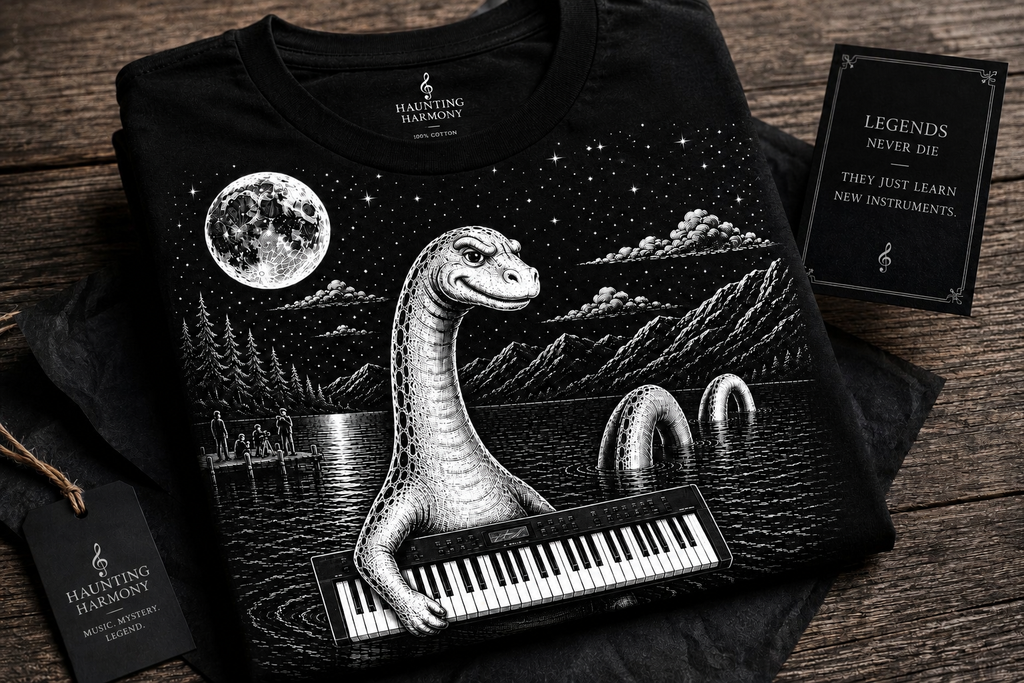 Monster Keys Nessie Shirt – Keyboard Player Gift – Loch Ness Monster Musician Tee – Piano Player Shirt – Cryptid Keyboardist Graphic Tee