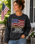 America 250 Rhinestone Flag Sweatshirt, USA 250th Anniversary Sweatshirt, Patriotic Women's Crewneck, 1776 2026 Independence Day Sweatshirt