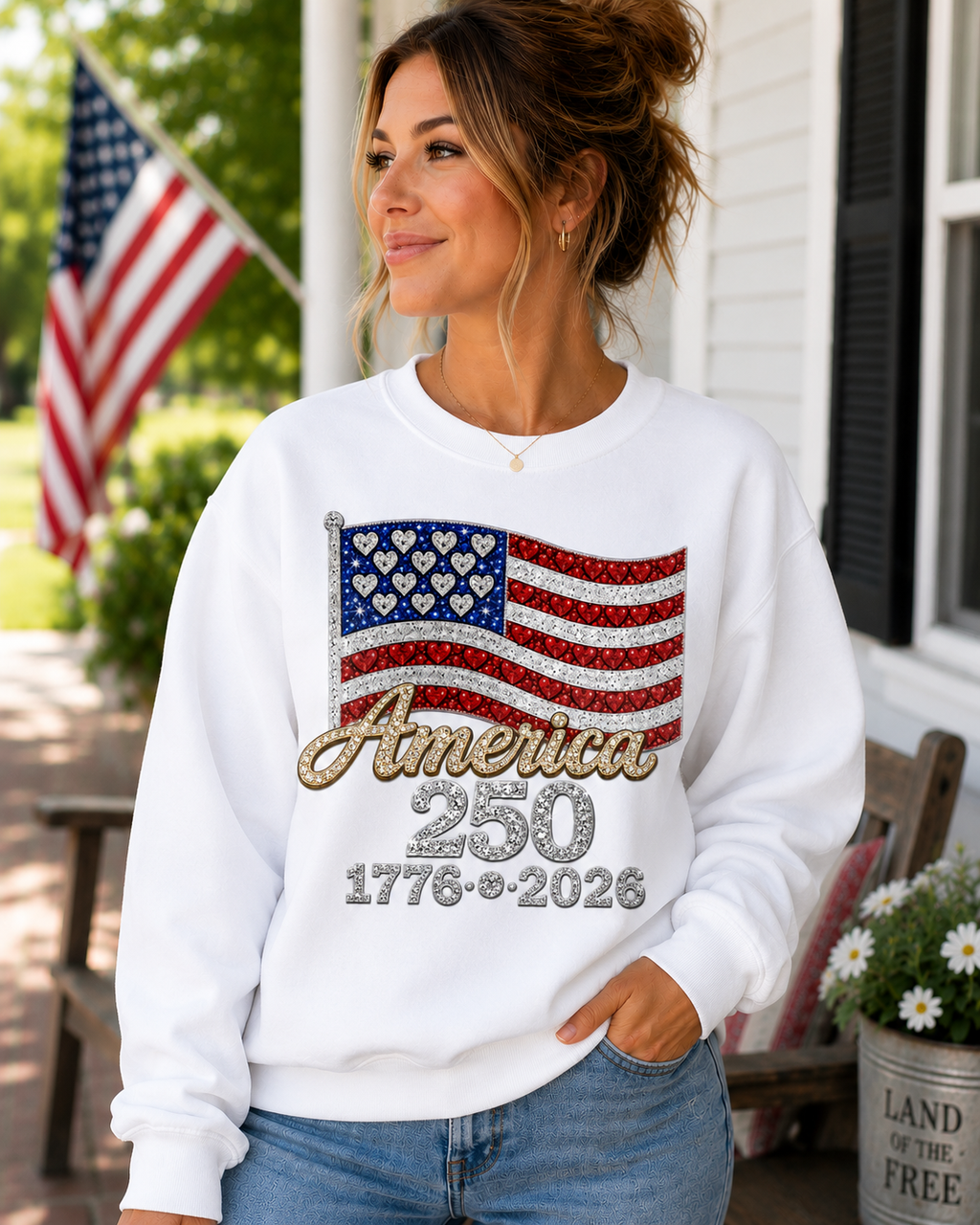 America 250 Rhinestone Flag Sweatshirt