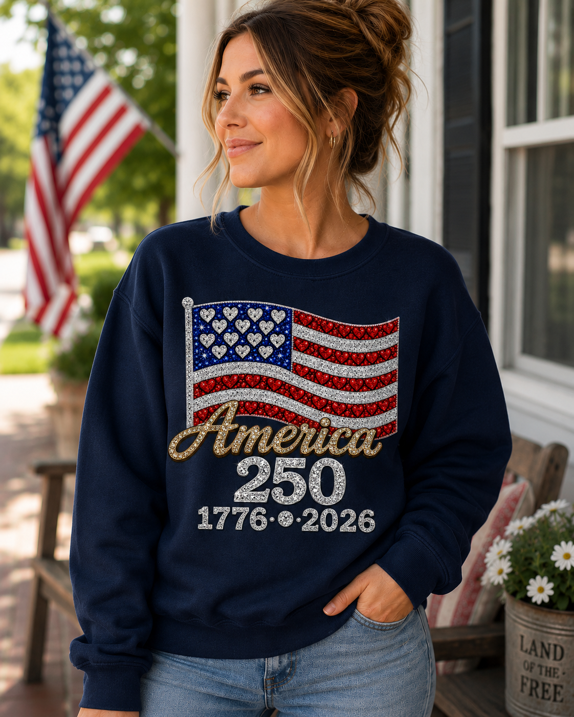 America 250 Rhinestone Flag Sweatshirt