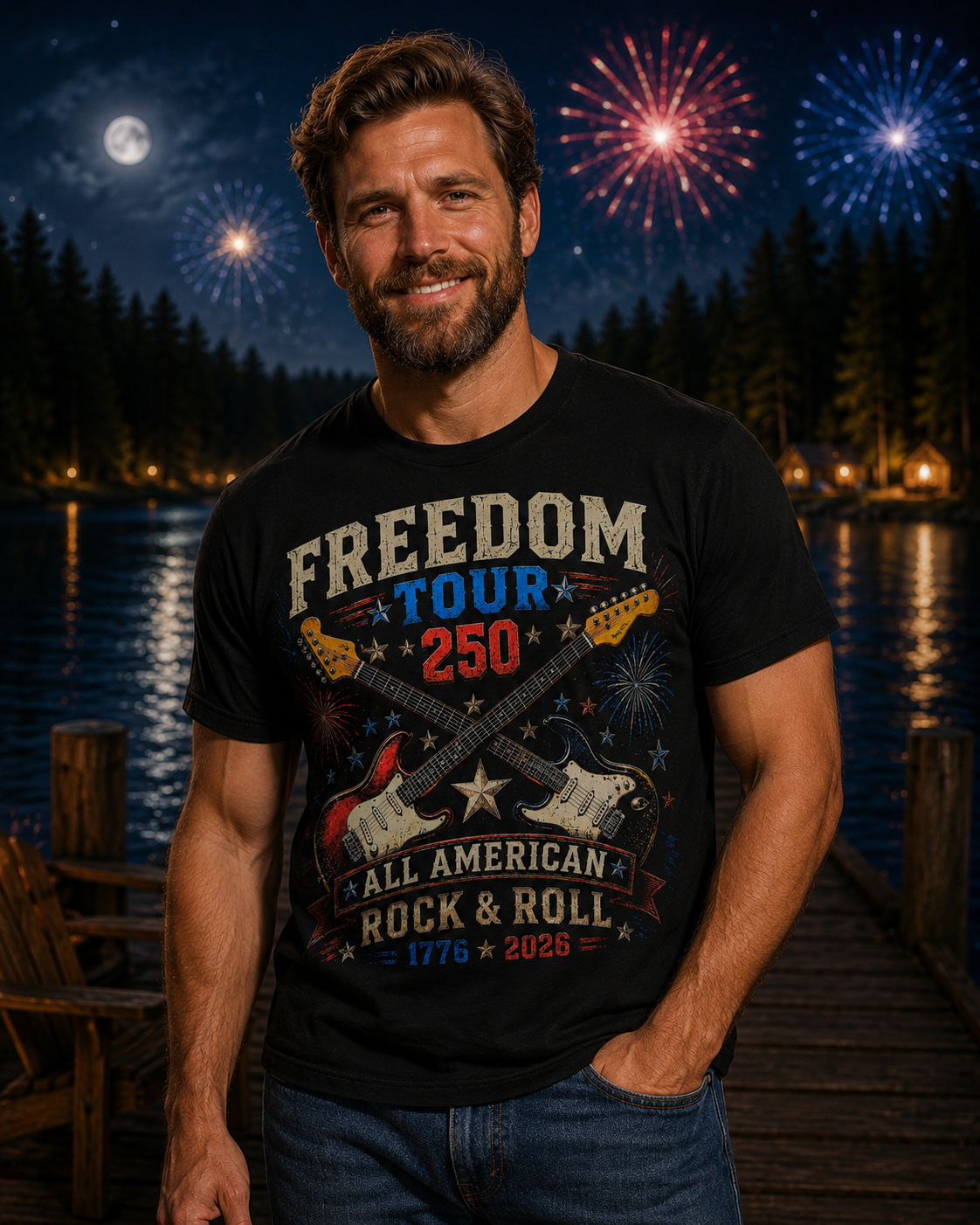 Freedom Tour 250 Guitar Shirt | America 250 Rock & Roll Tee | Patriotic 1776-2026 Musician T-Shirt