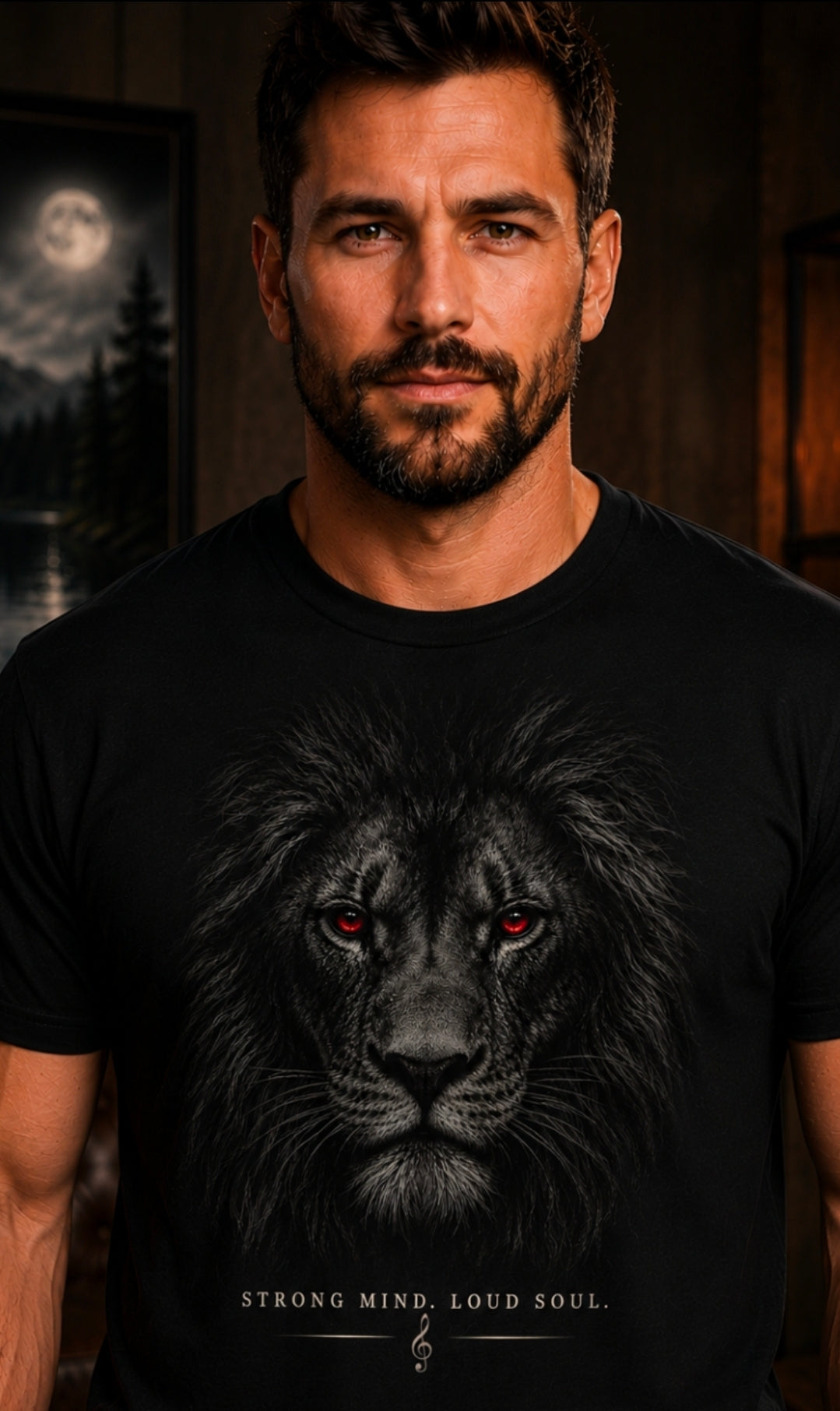 Strong Mind Loud Soul Lion T-Shirt | Dark Lion Graphic Tee for Music Lovers, Musicians, Rock Fans & Free Spirits