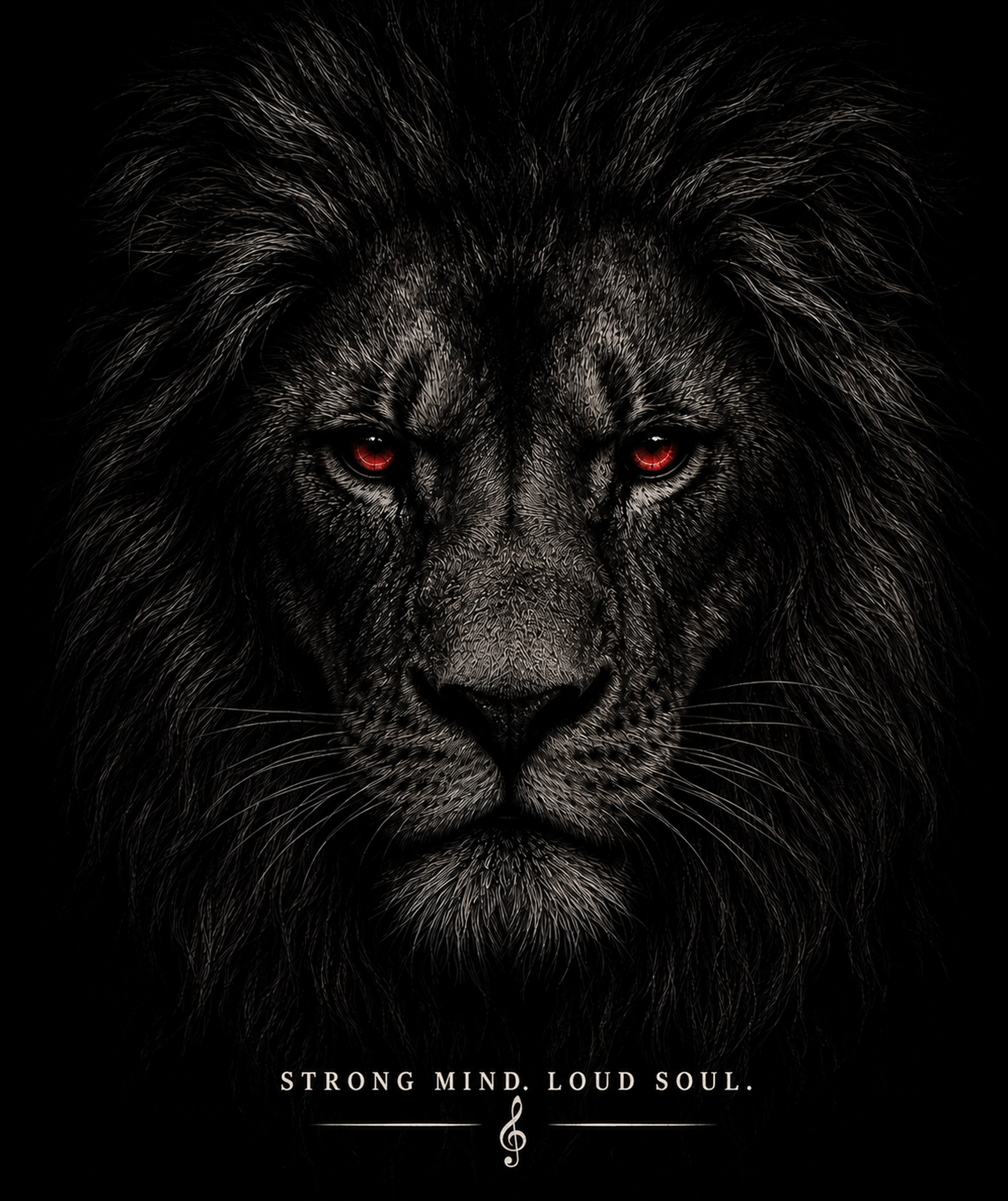 Strong Mind Loud Soul Lion V-Neck T-Shirt | Dark Lion Graphic Tee for Music Lovers, Rock Fans & Free Spirits