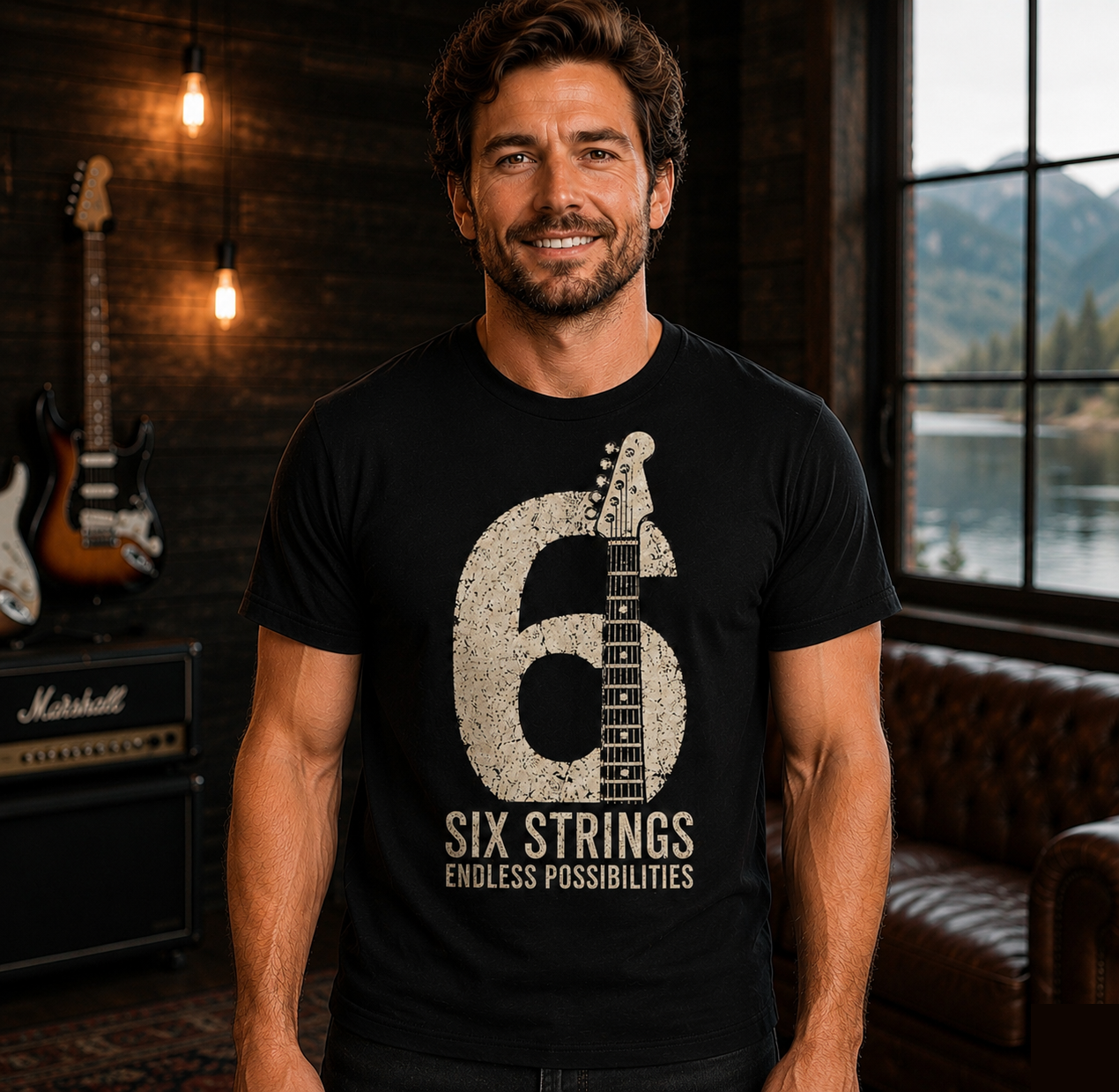 Six Strings Endless Possibilities Guitar Player T-Shirt | Guitarist Graphic Tee | Musician Gift | Rock Guitar Shirt | Guitar Lover Apparel