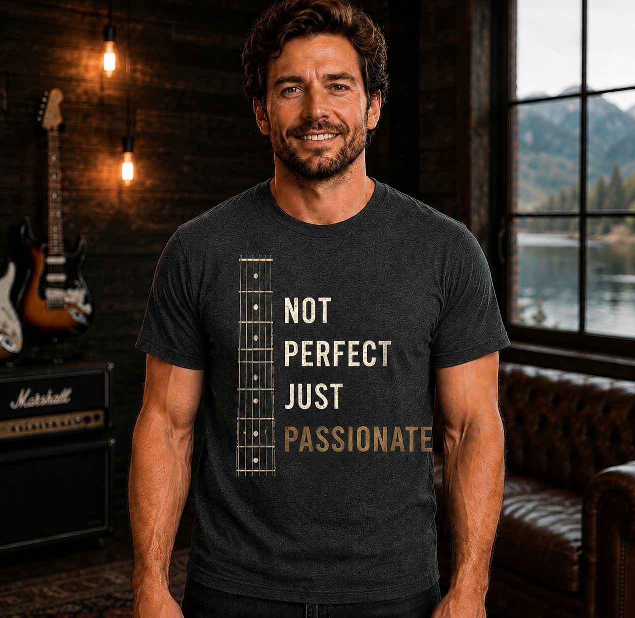 Not Perfect Just Passionate Guitar Player T-Shirt | Guitarist Gift | Musician Shirt | Guitar Lover Tee | Rock Music Apparel