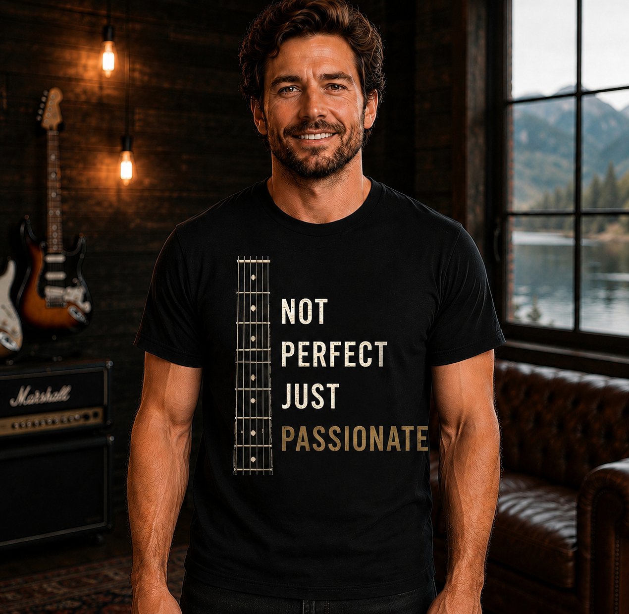 Not Perfect Just Passionate Guitar Player T-Shirt | Guitarist Gift | Musician Shirt | Guitar Lover Tee | Rock Music Apparel