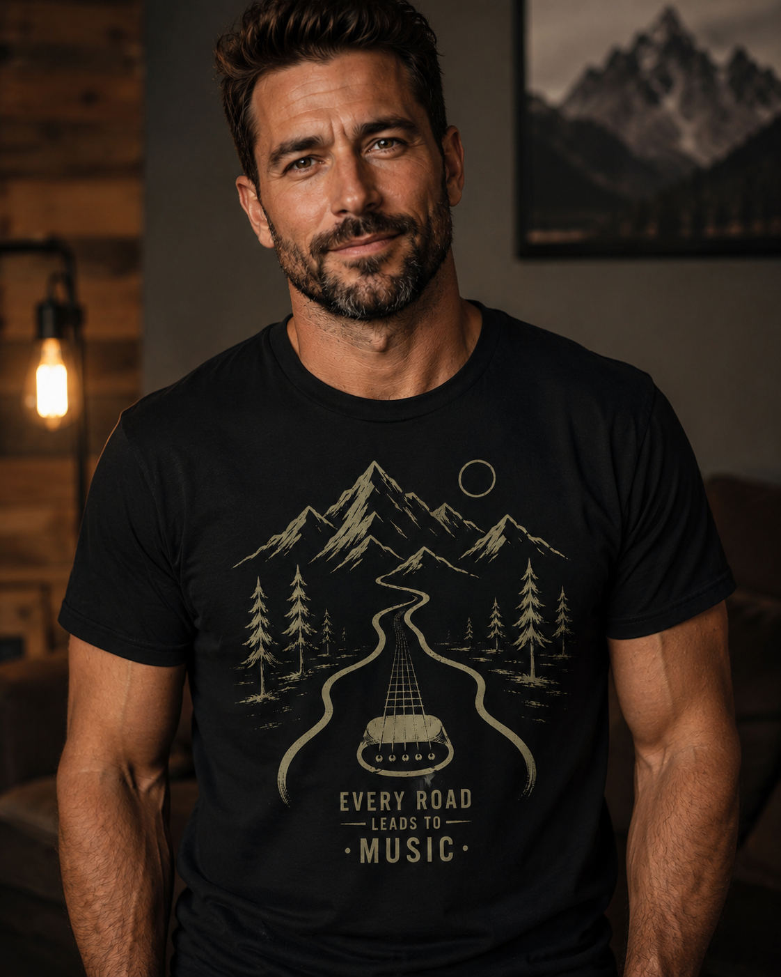 Every Road Leads to Music Shirt, Guitar Player T-Shirt, Musician Gift Tee, Guitar Lover Shirt, Acoustic Guitar Art, Road Trip Music Tee