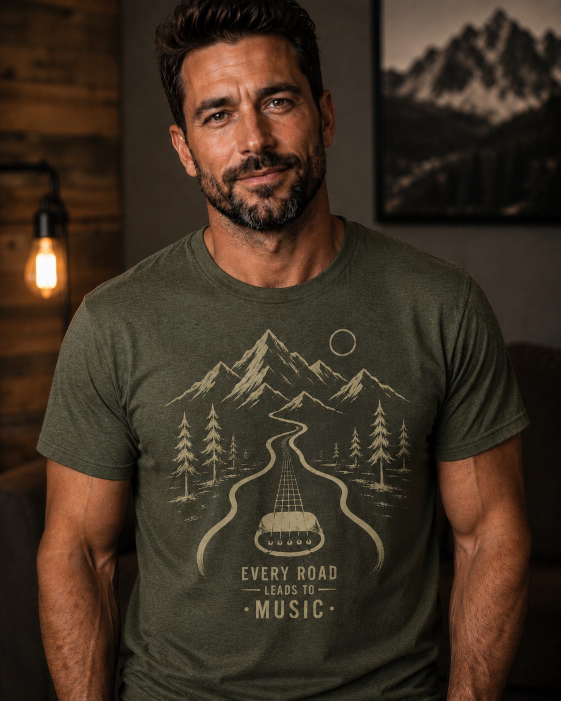 Every Road Leads to Music Shirt, Guitar Player T-Shirt, Musician Gift Tee, Guitar Lover Shirt, Acoustic Guitar Art, Road Trip Music Tee