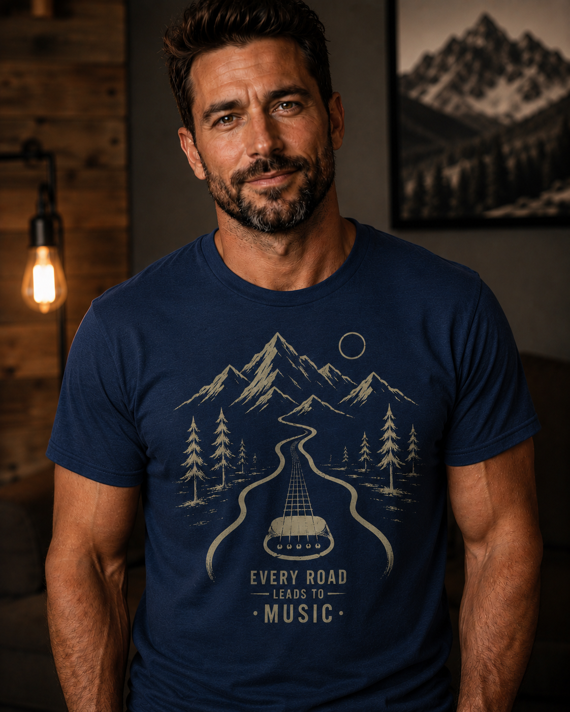 Every Road Leads to Music Shirt, Guitar Player T-Shirt, Musician Gift Tee, Guitar Lover Shirt, Acoustic Guitar Art, Road Trip Music Tee