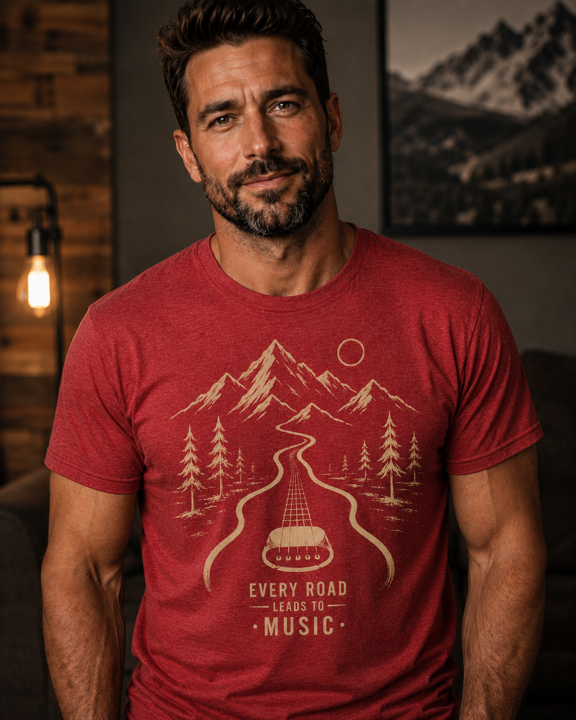 Every Road Leads to Music Shirt, Guitar Player T-Shirt, Musician Gift Tee, Guitar Lover Shirt, Acoustic Guitar Art, Road Trip Music Tee