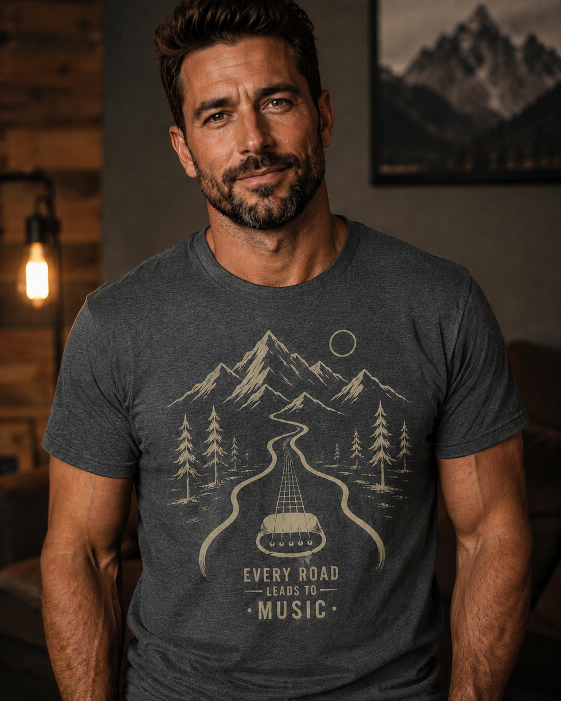 Every Road Leads to Music Shirt, Guitar Player T-Shirt, Musician Gift Tee, Guitar Lover Shirt, Acoustic Guitar Art, Road Trip Music Tee