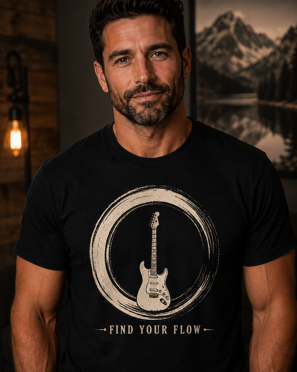 Find Your Flow Guitar T-Shirt | Musician Shirt | Guitar Player Tee | Music Lover Gift | Rock Music Apparel | Zen Guitar Design