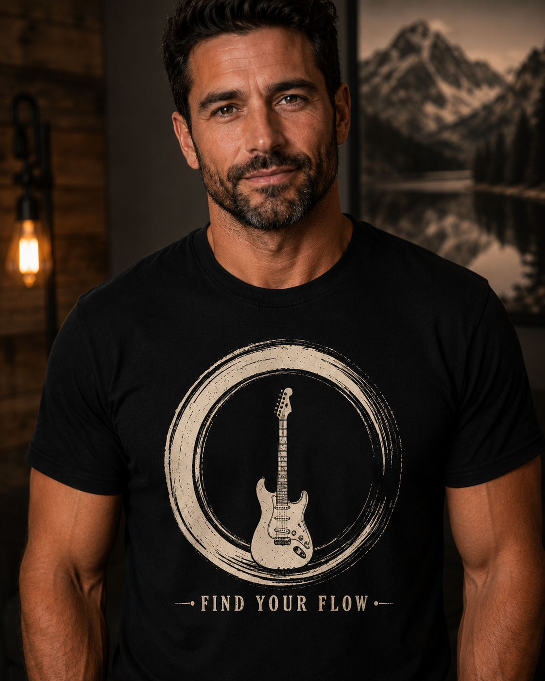 Find Your Flow Guitar T-Shirt | Musician Shirt | Guitar Player Tee | Music Lover Gift | Rock Music Apparel | Zen Guitar Design
