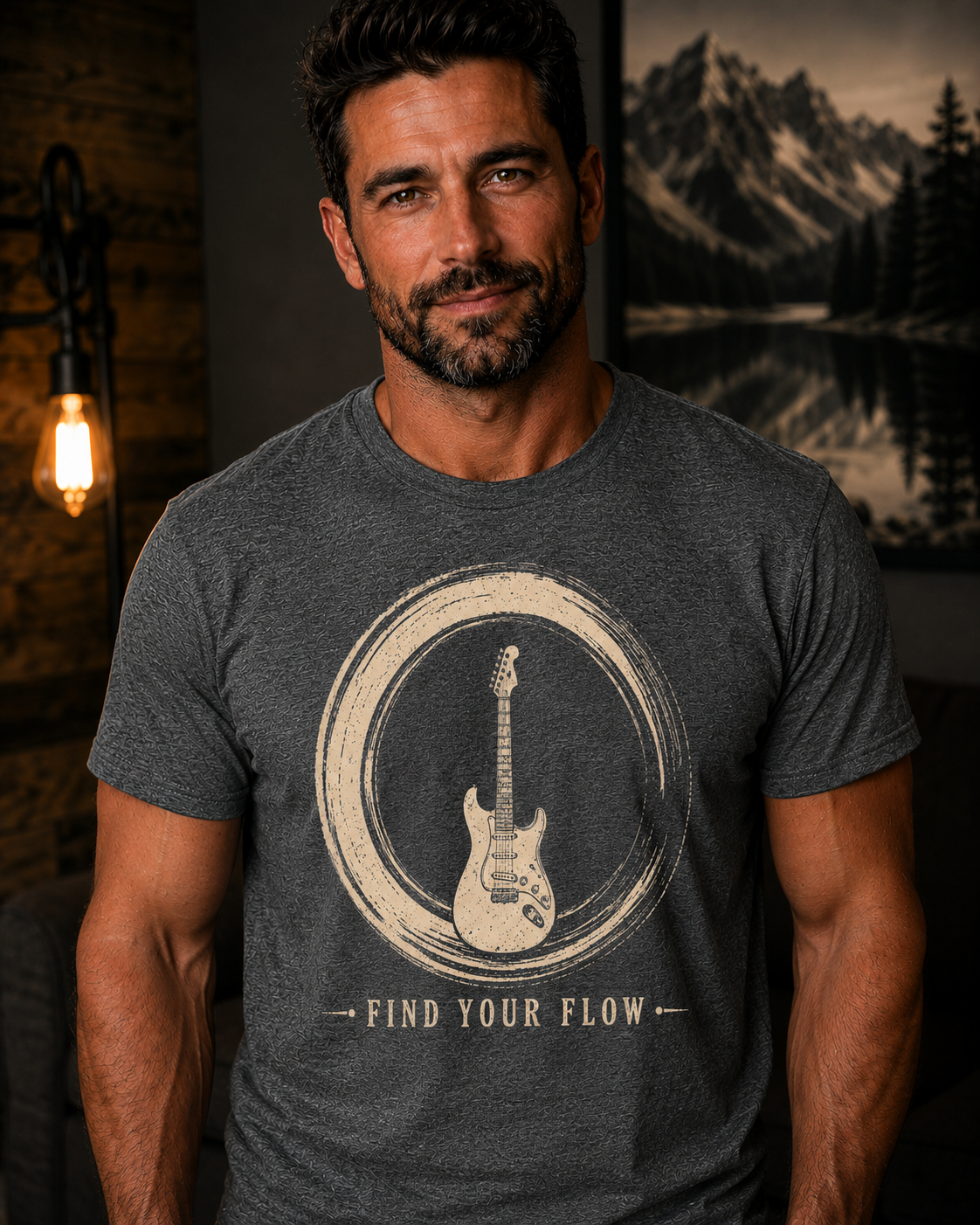 Find Your Flow Guitar T-Shirt | Musician Shirt | Guitar Player Tee | Music Lover Gift | Rock Music Apparel | Zen Guitar Design
