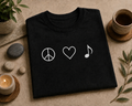Peace Love Music Shirt, Music Lover Tee, Minimalist Music Shirt, Music Note Shirt, Peace Sign Heart Music Tee, Musician Gift