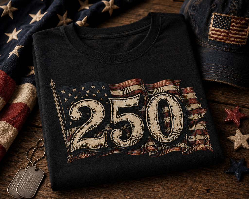 America 250 Vintage Flag Patriotic T-Shirt | USA 250th Anniversary Shirt | American Freedom Tee | Independence Day Shirt