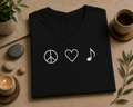 Peace Love Music Women's V-Neck T-Shirt | Music Lover Gift | Music Is Life Tee | Minimalist Music Shirt | Music Festival Top