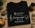 Music Is the One Language We All Speak V-Neck T-Shirt | Music Lover Gift | Music Teacher Shirt | Minimalist Music Tee
