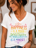 Happiness Is a Mood Positivity Is a Mindset V-Neck Shirt, Inspirational Rainbow Graphic Tee, Positive Quote Shirt, Mental Wellness Gift