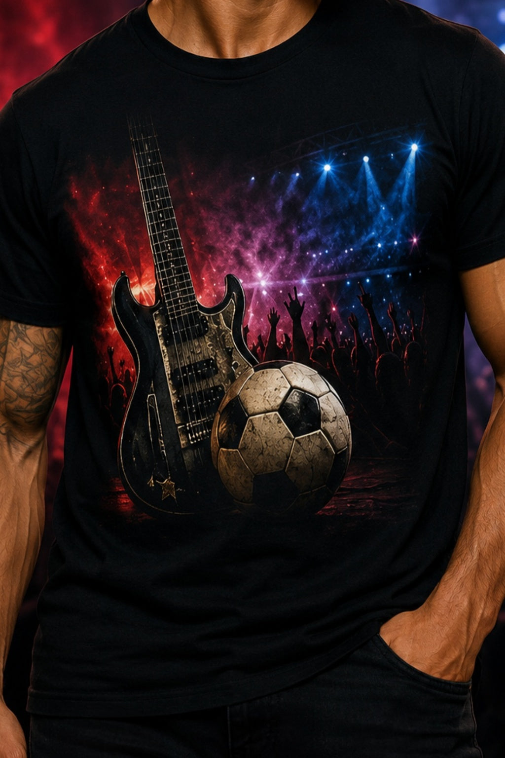 Soccer Rocks Guitar T-Shirt for Music Lovers and Soccer Fans