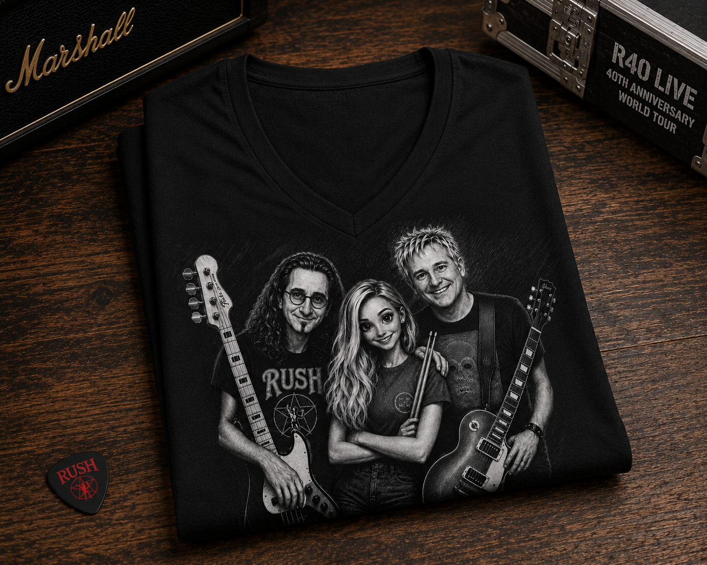 Rushmore Rush-Inspired Musician Trio Graphic V-Neck T-Shirt