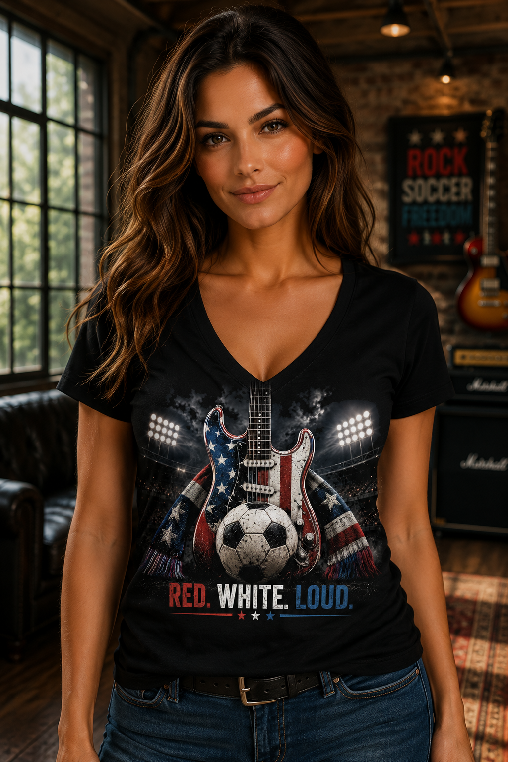 Red White Loud Women's V-Neck T-Shirt