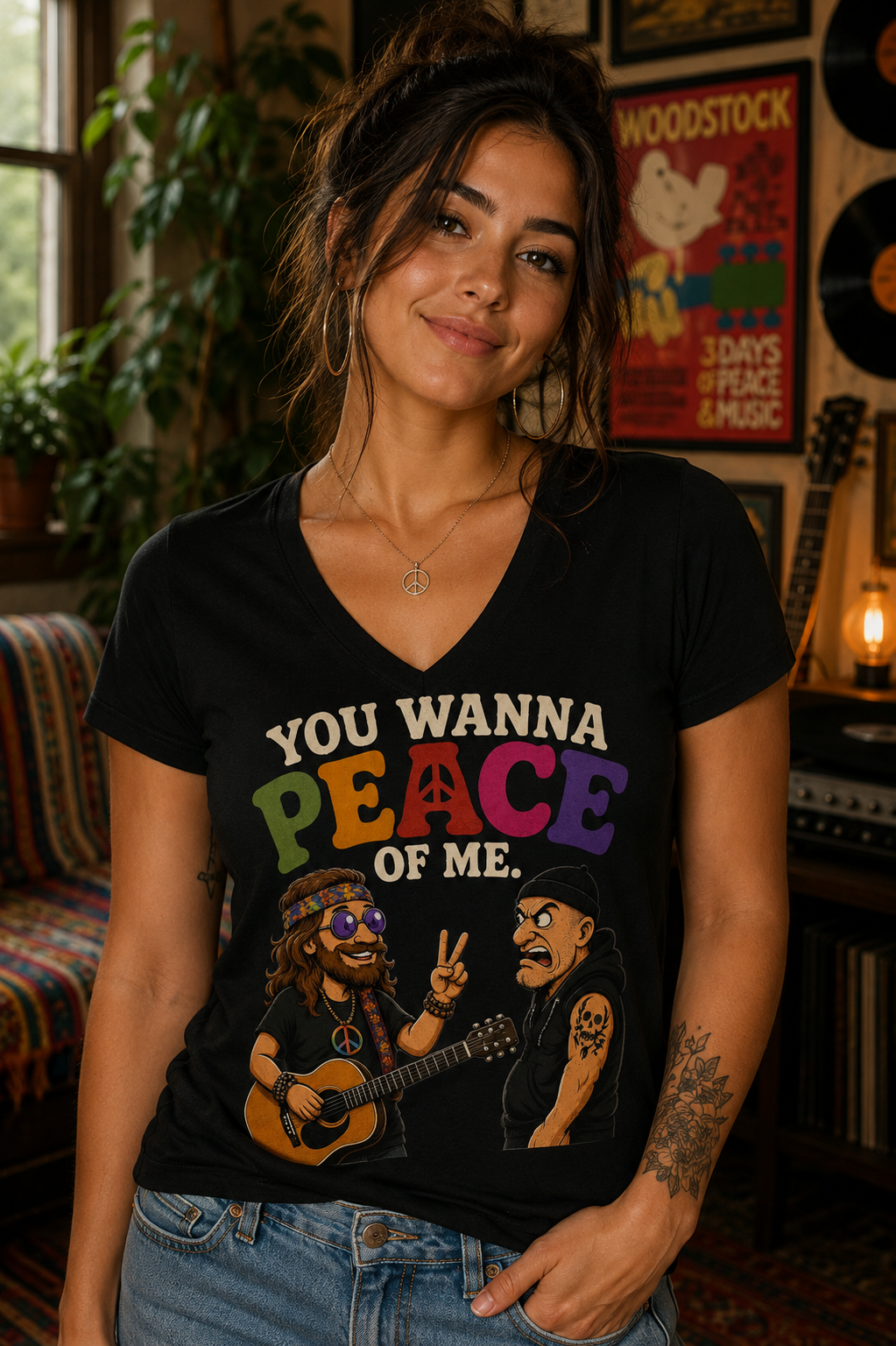 You Wanna Peace of Me Hippie V-Neck Shirt