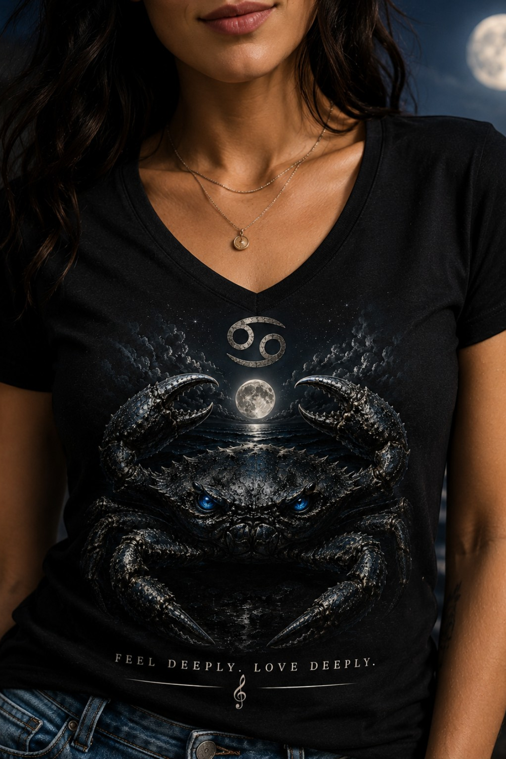 Cancer Zodiac V-Neck Shirt, Feel Deeply Love Deeply Tee