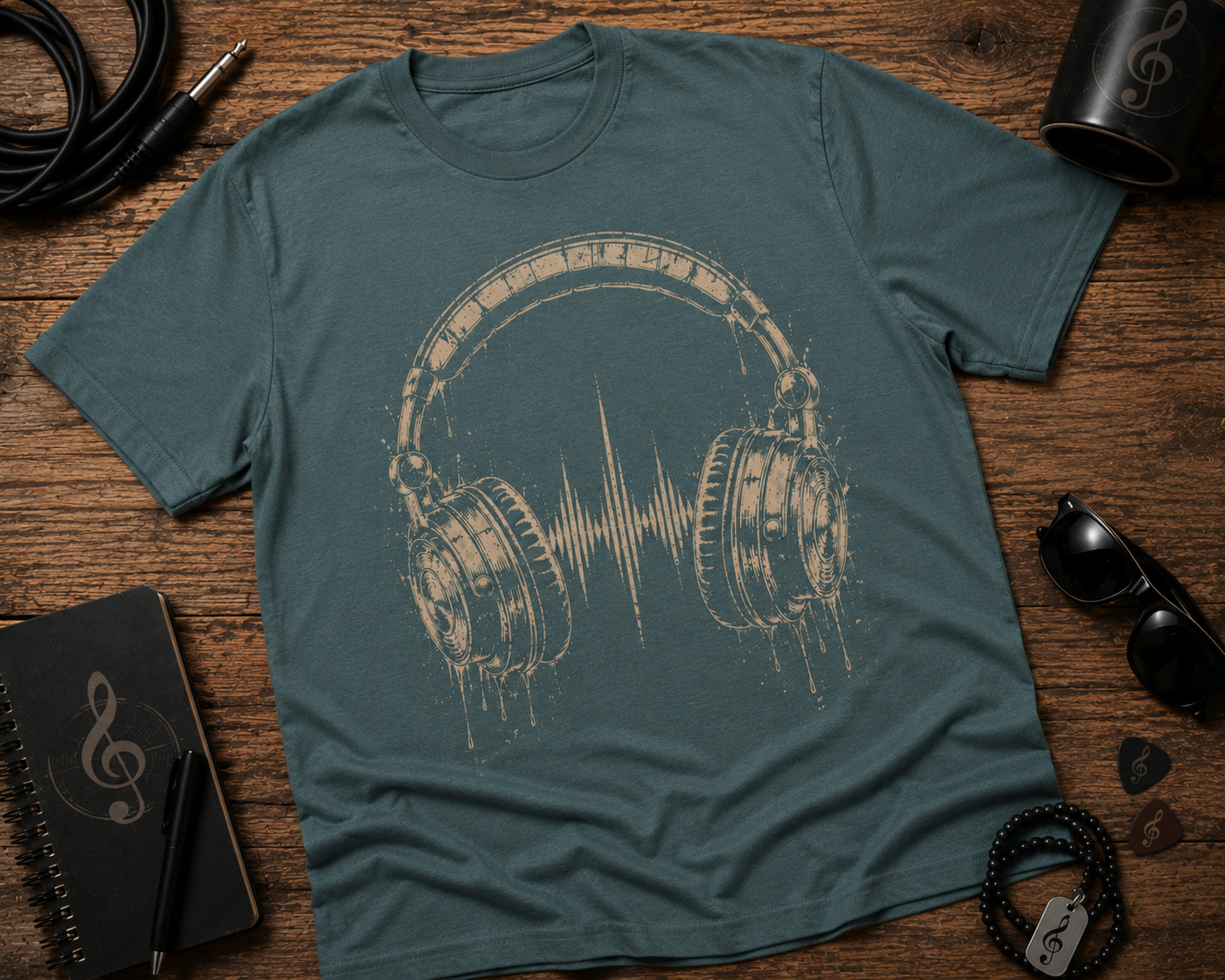Vintage Headphones Garment-Dyed Music Tee