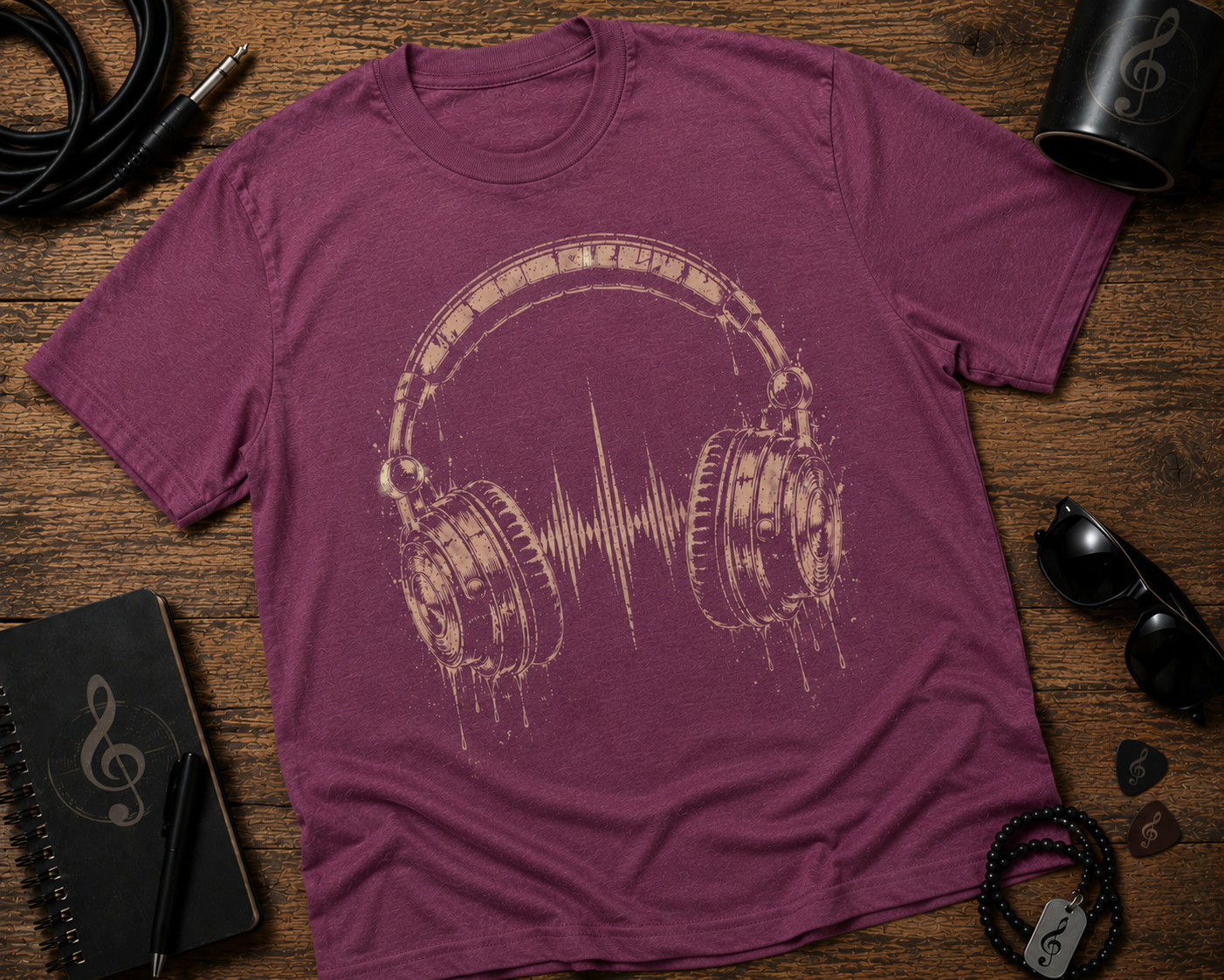 Vintage Headphones Garment-Dyed Music Tee
