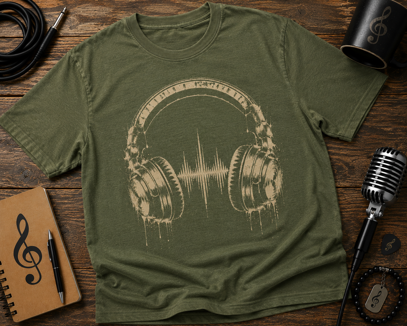 Vintage Headphones Garment-Dyed Music Tee
