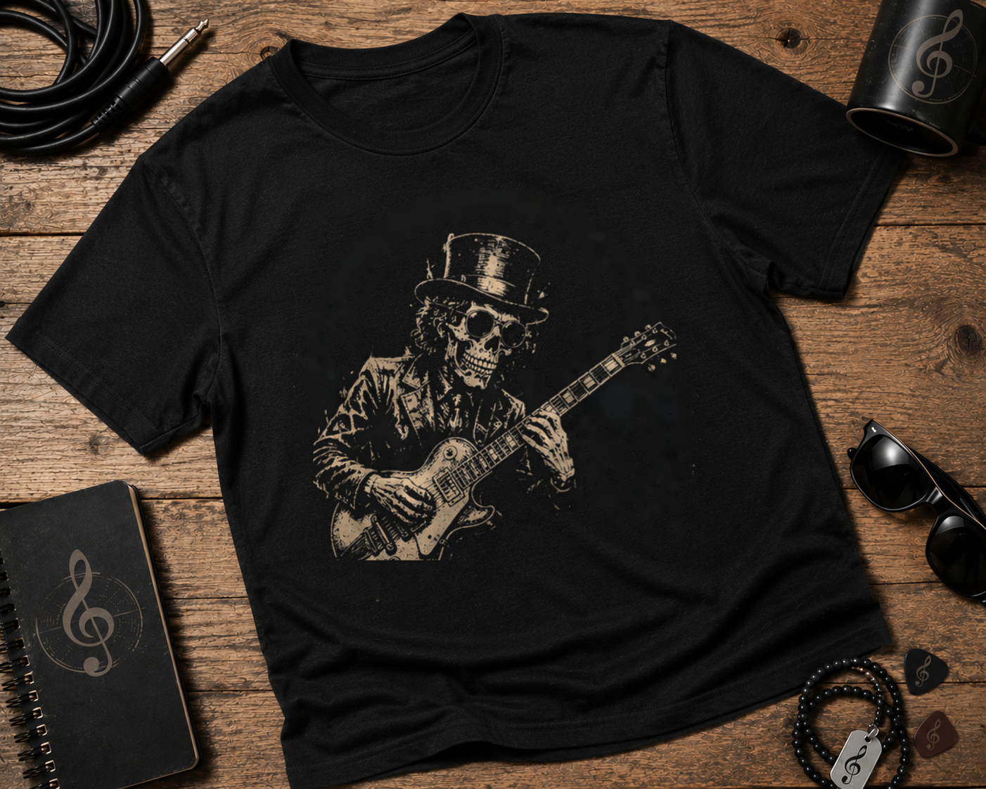 Skeleton Guitarist Garment-Dyed Guitar Graphic Shirt