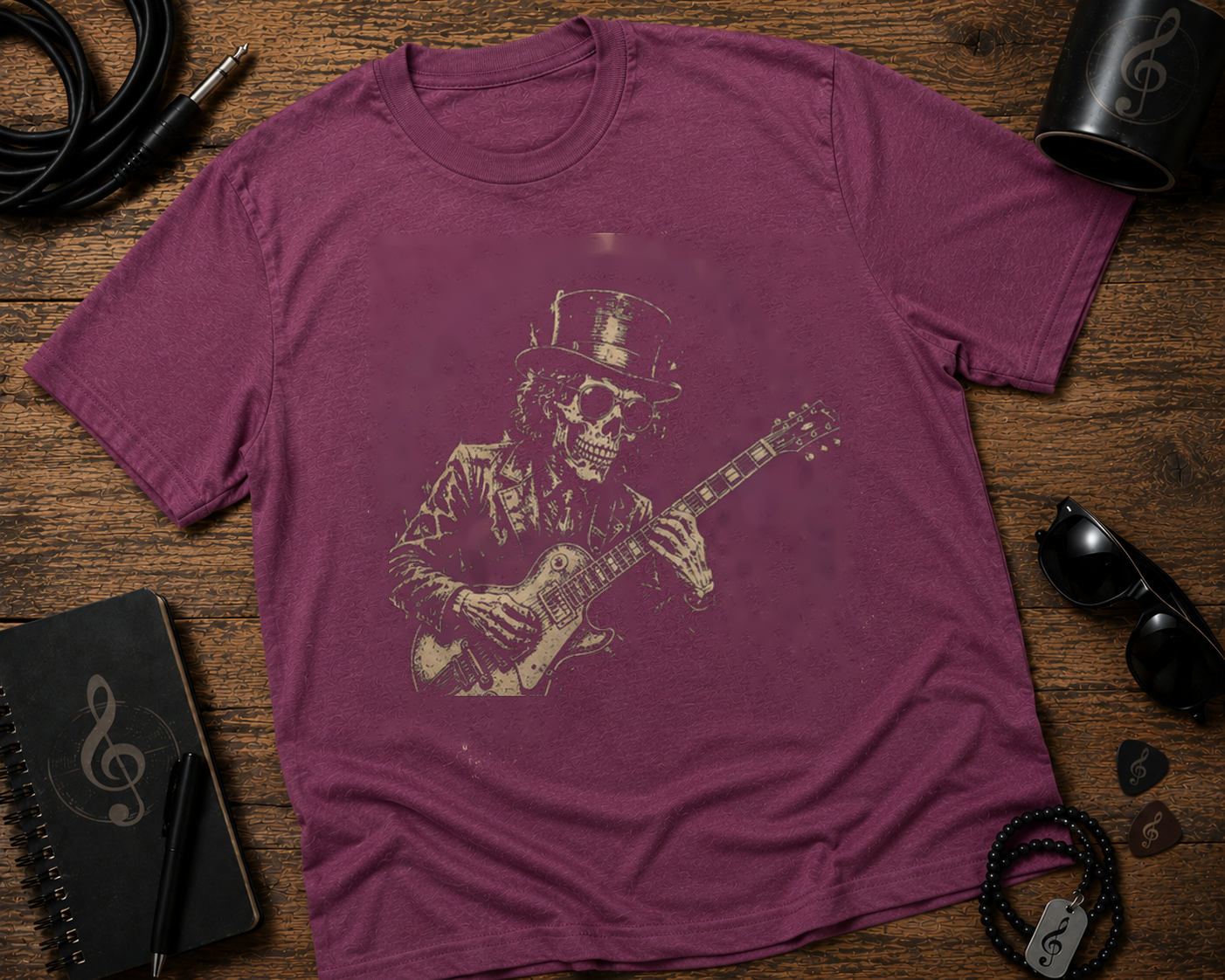 Skeleton Guitarist Garment-Dyed Guitar Graphic Shirt