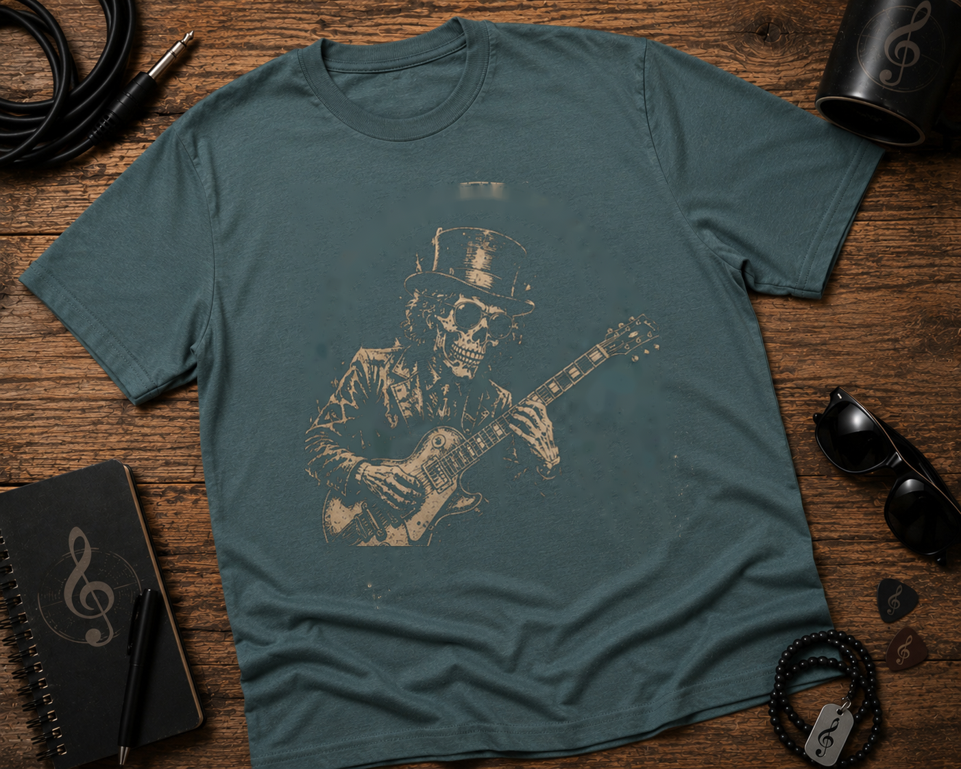 Skeleton Guitarist Garment-Dyed Guitar Graphic Shirt