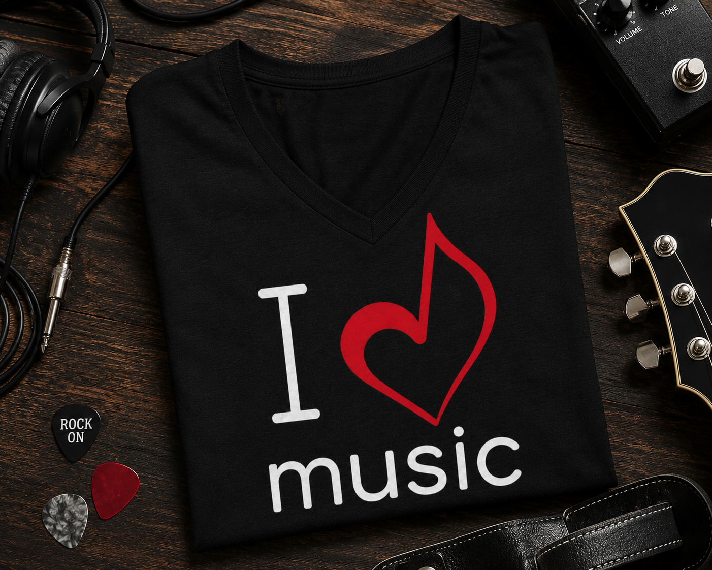 I Love Music Music Note Heart V-Neck Shirt