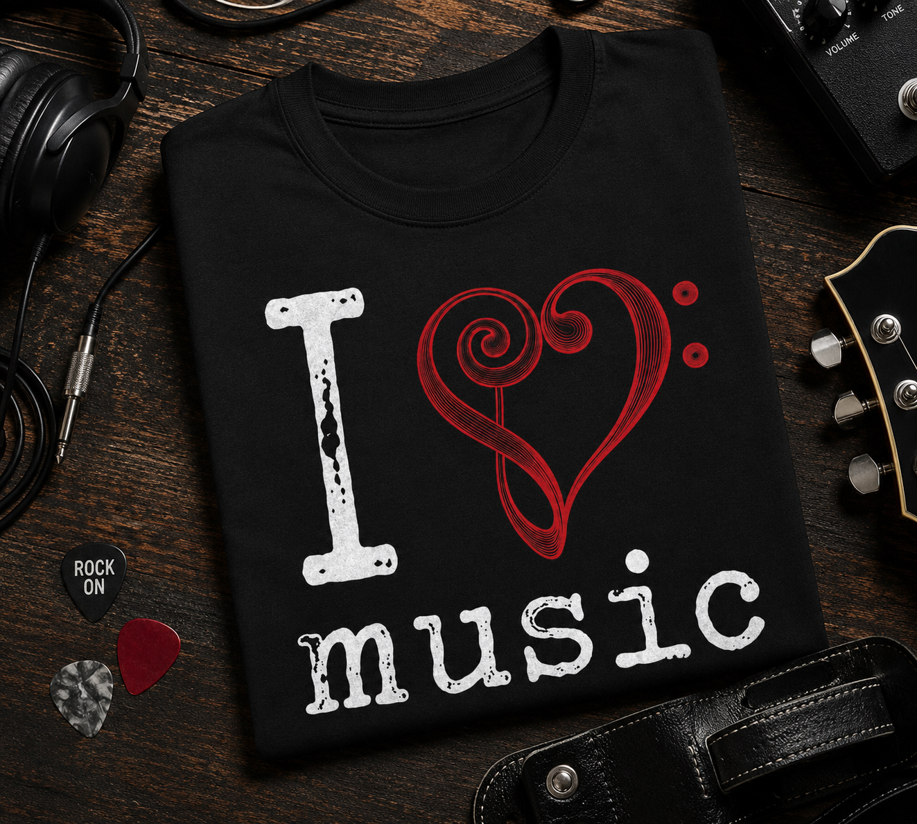 I Love Music Bass Clef and Treble Clef Heart Shirt