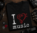 I Love Music Bass Clef and Treble Clef Heart V-Neck Shirt